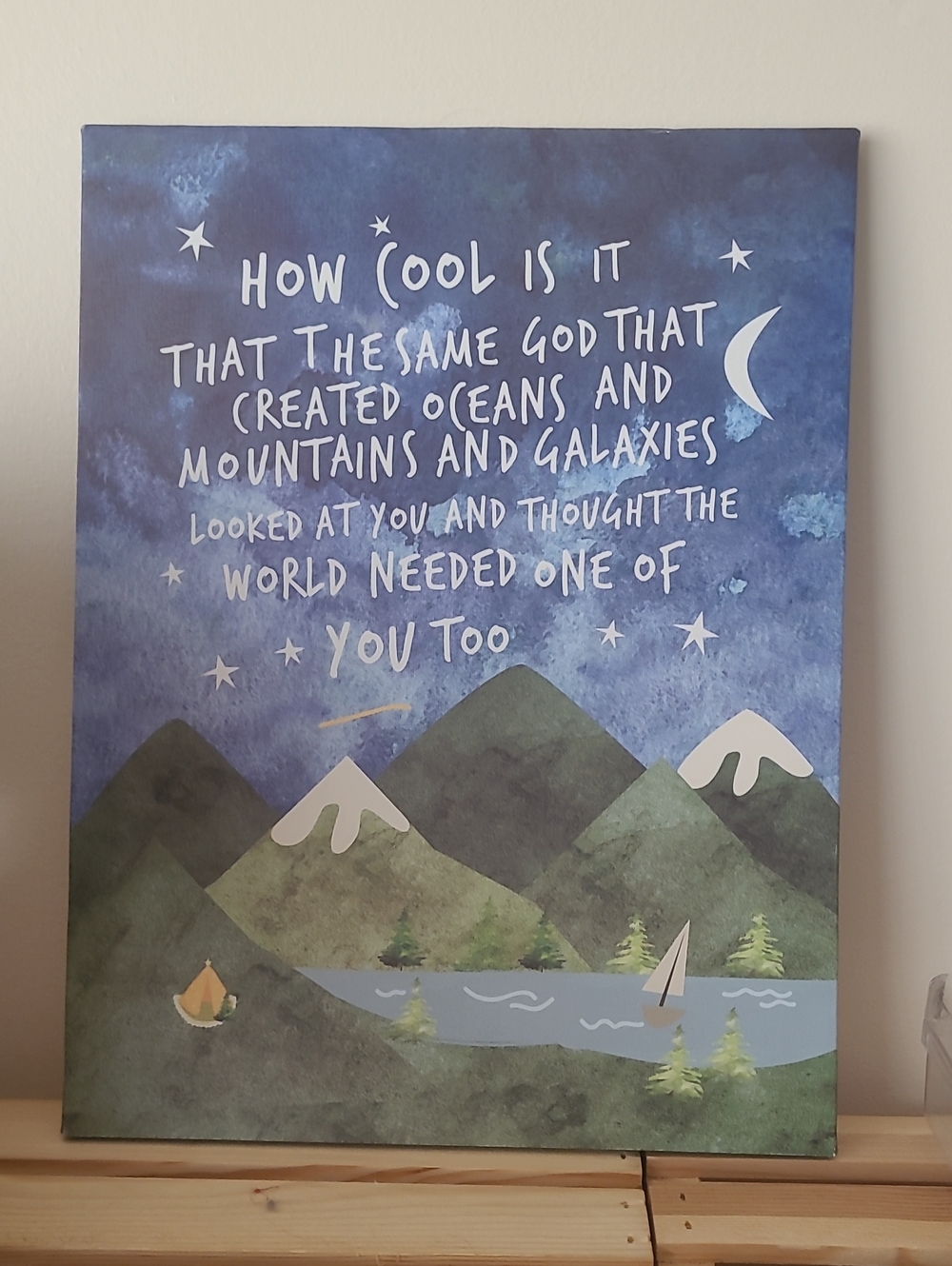 Inspirational Mountain Night Canvas Art - Blue & Green